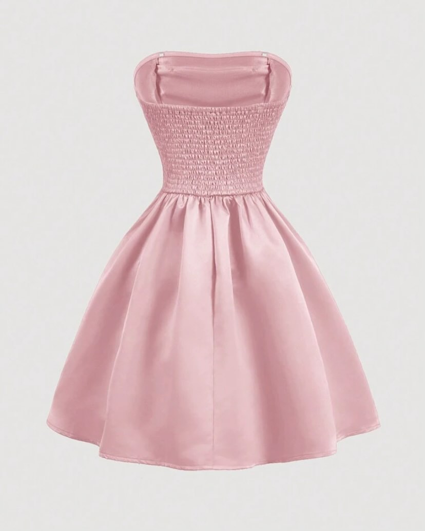 Blush Pink Satin Fit & Flare Dress for Women | Bow Detail Mini Party Dress - Image 2