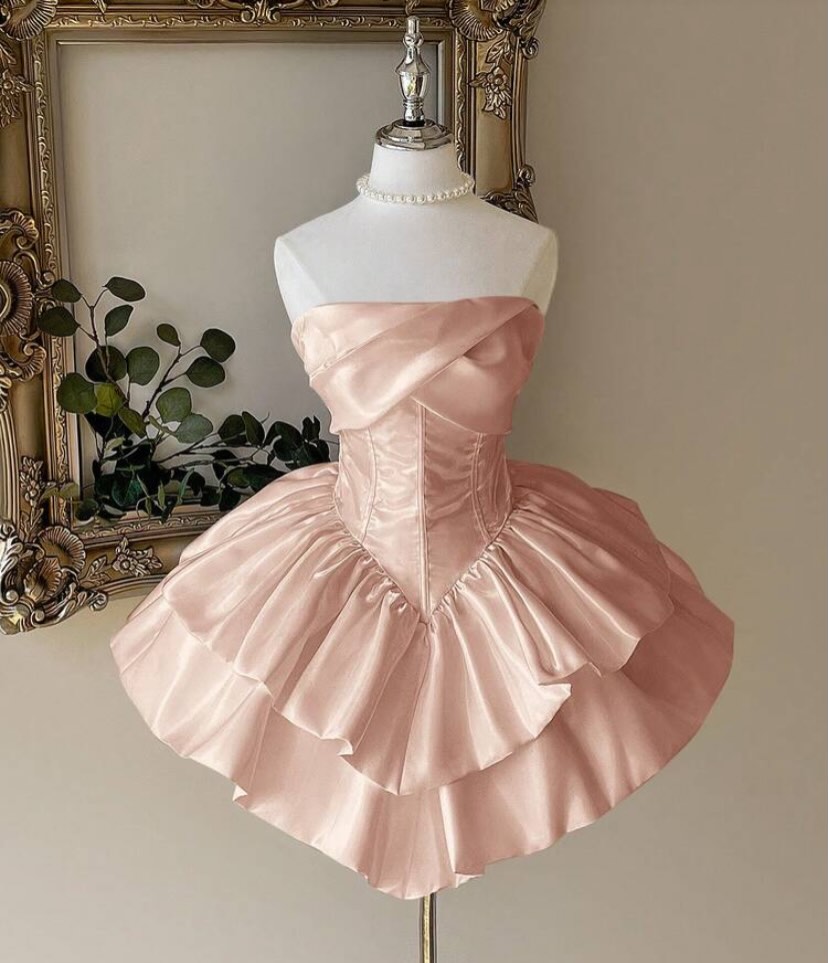 Dusty Rose Satin Silk Corset Fit & Flare Dress for Women | Strapless Party Wear Dress