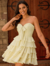 Light Yellow Strapless Ruffle Layered Mini Dress