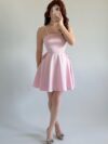 Blush Pink Satin Fit & Flare Dress for Women | Spaghetti Strap Party Dress