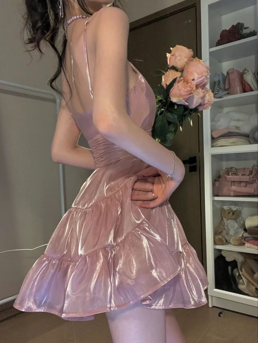 Premium Organza Spaghetti Strap Tiered Ruffle Mini Dress – Dusty Rose - Image 2